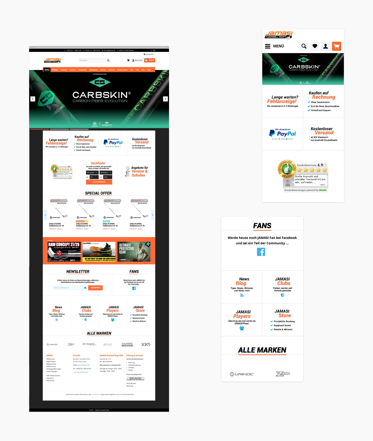 Screenshots des Jamasi-Onlineshops mit Shopware