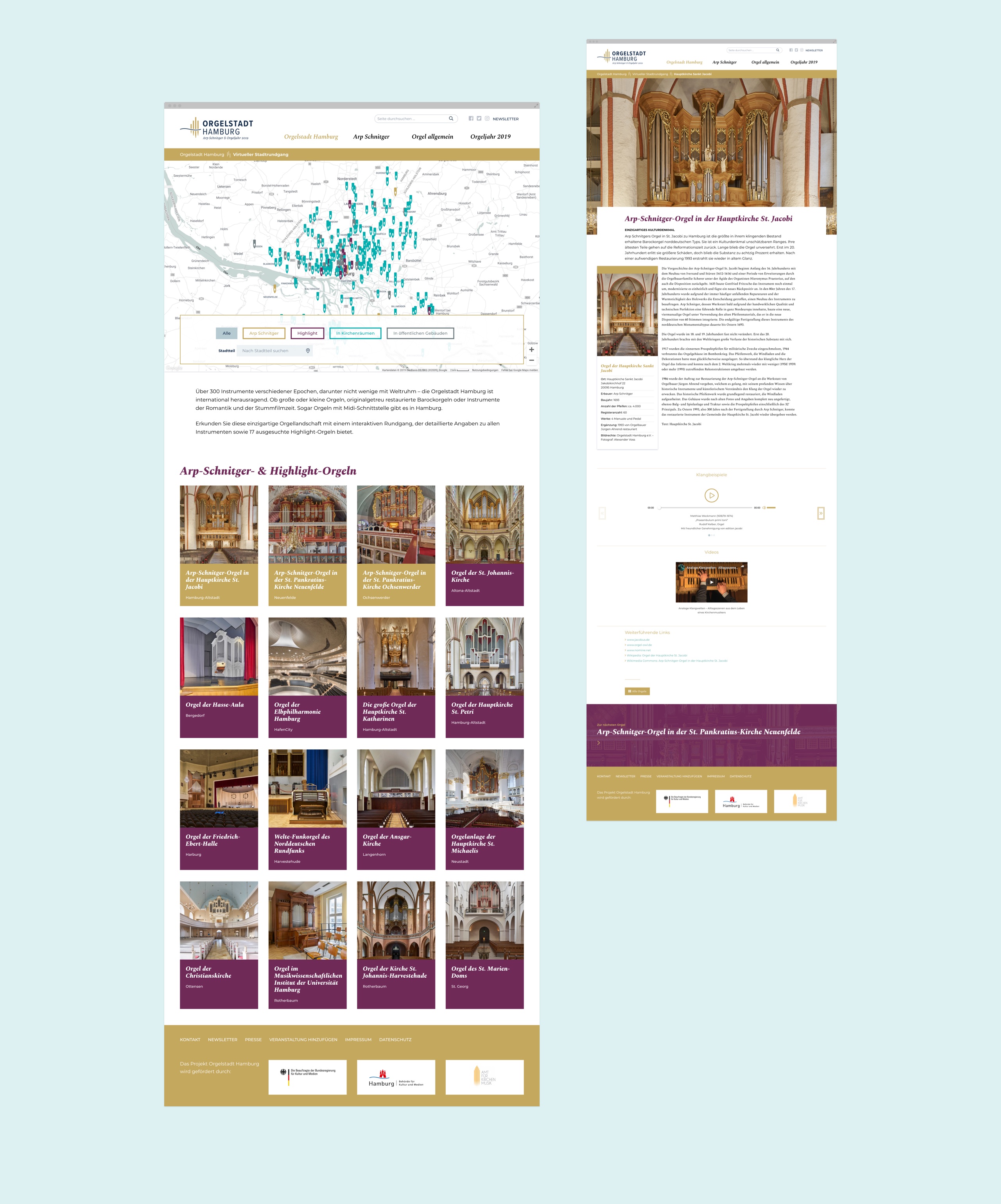 Screenshots der Webseite der Orgelstadt-Hamburg