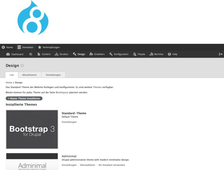 Screenshot des Administrationsbereiches von Drupal
