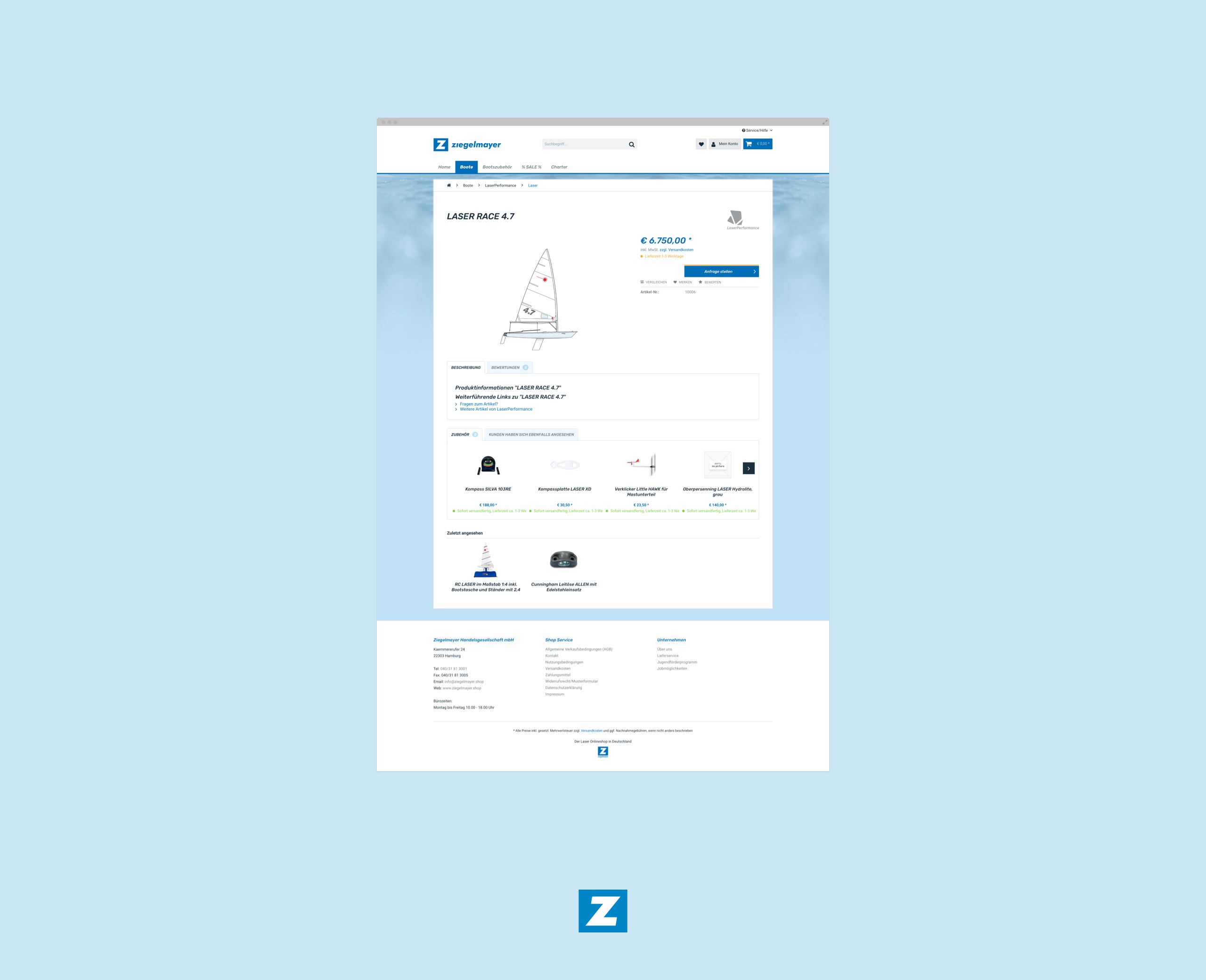 Screenshot des Ziegelmayer-Onlineshops mit Shopware