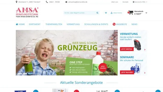Startseite des Shopware-Shops der AMSA Reinigungstechnik