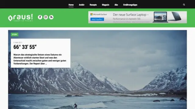 Header-Bereich der Website des raus-Magazins