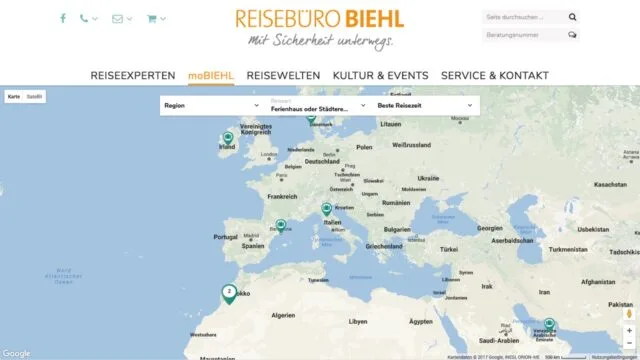 Kartenansicht des Reisebüros Biehl