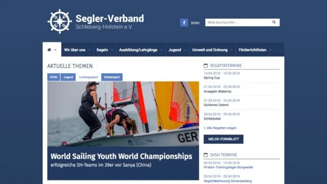 Ein Detail der Startseite des Segler Verbands Schleswig-Holstein