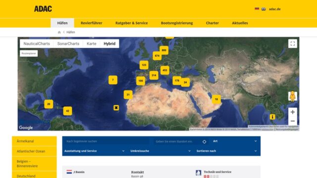 Ausschnitt der Startseite des ADAC Marinaführers