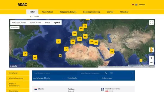 Ausschnitt der Startseite des ADAC Marinaführers