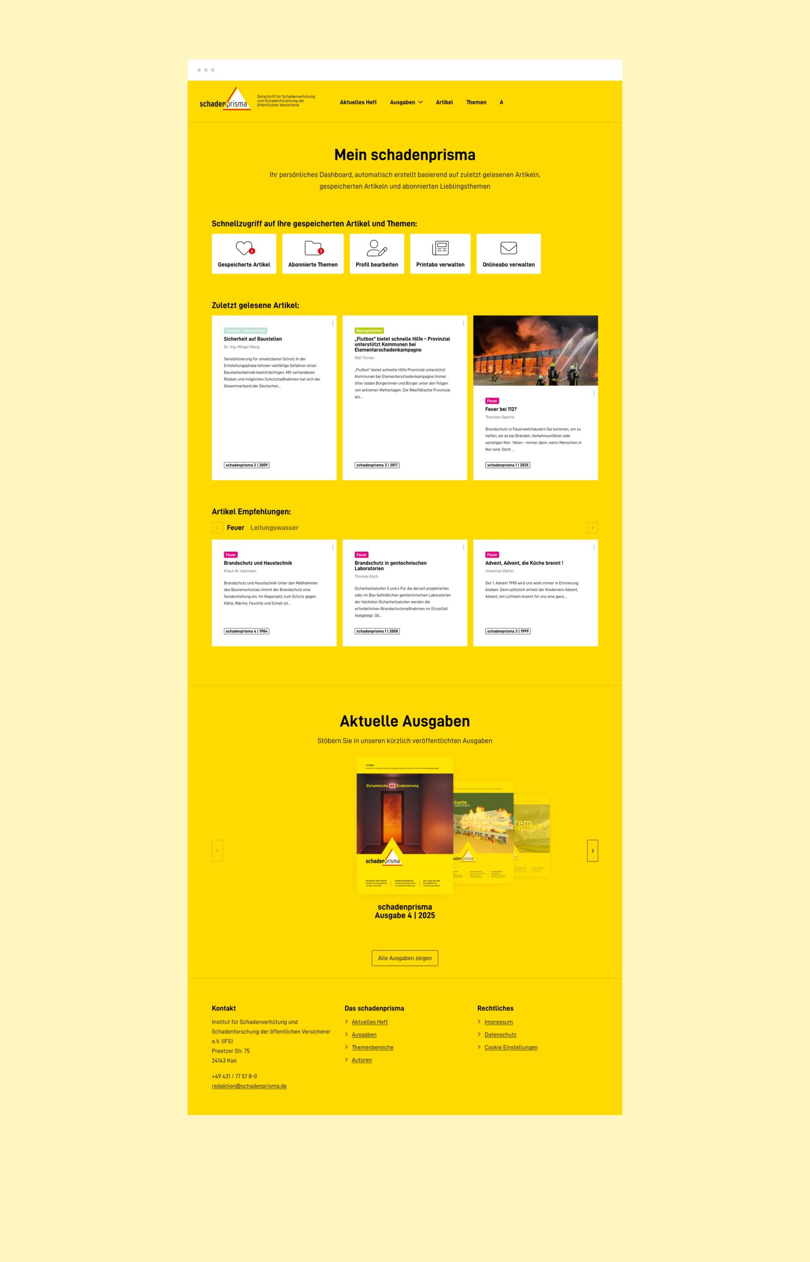 Dashboard für registrierte Benutzer