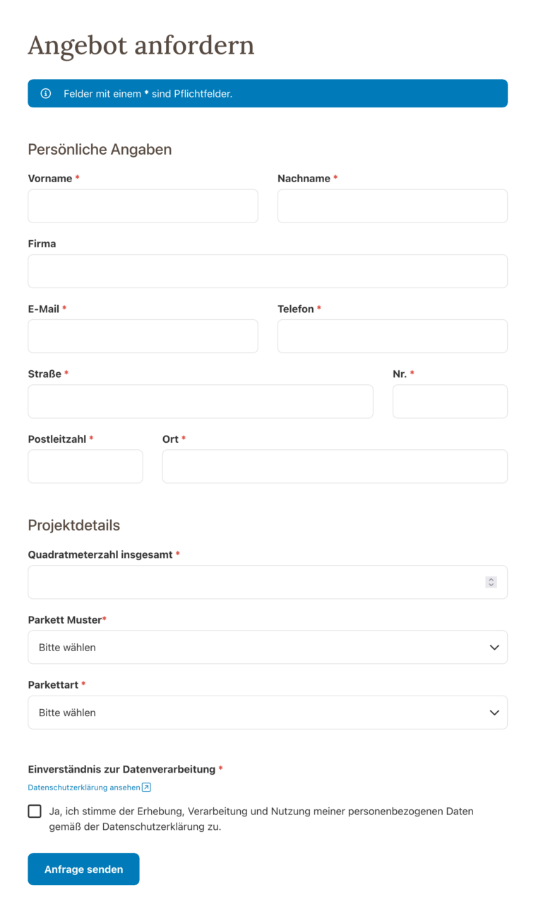 Formular Parkettverlegung