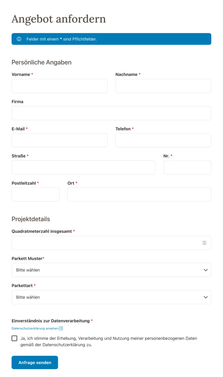 Formular Parkettverlegung