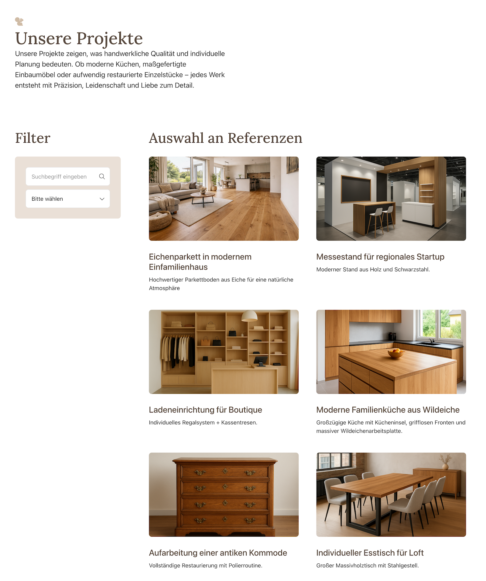 Filterbare Ausgabe der Projektreferenzen bei Handwerks-Website