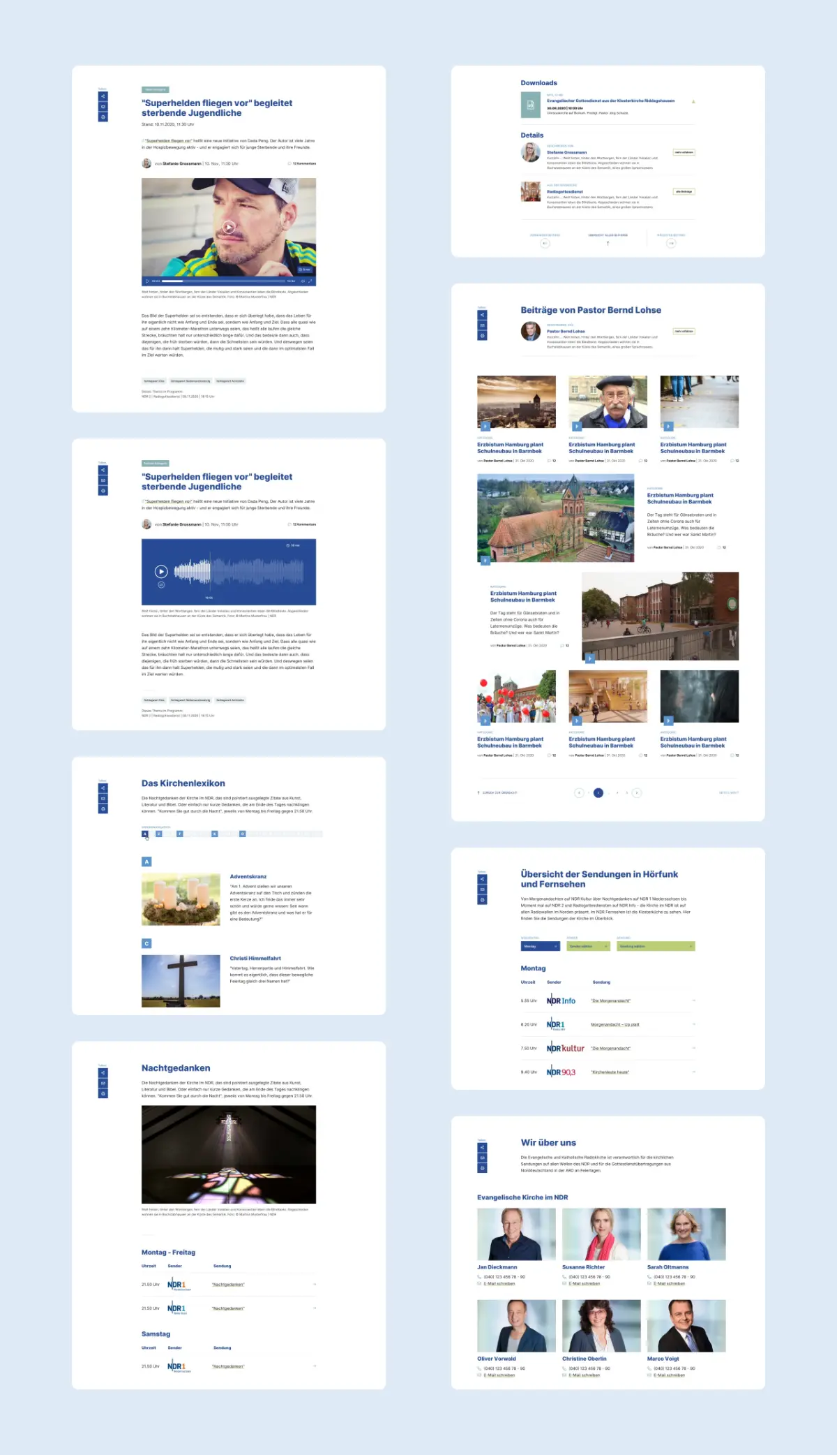 Verschiedene Layout-Varianten der Webseite der Kirche im NDR