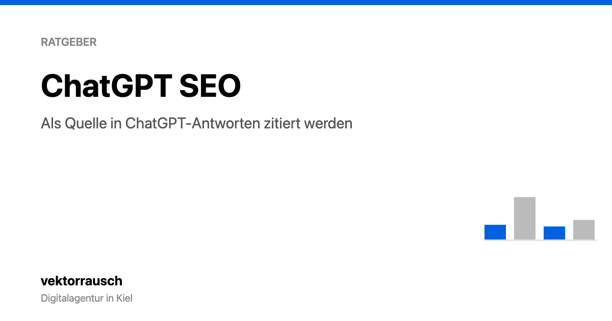 Titelbild des Ratgebers ChatGPT SEO mit Balkenmotiv in den Farben der Agentur.